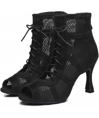 Women's Latin Dance Shoes Mesh Peep Toe Salsa Ballroom Lace-up Ankle Dance Boots,Model L445 L446-black-7.5cm Heel-suede Sole ...