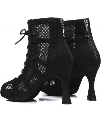 Women's Latin Dance Shoes Mesh Peep Toe Salsa Ballroom Lace-up Ankle Dance Boots,Model L445 L446-black-7.5cm Heel-suede Sole ...