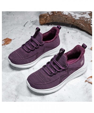 2022 Autumn and Winter Fashionable Flying Waving Wool Warm Plush Middle Aged and Elderly Sneaker Heels for Women Purple $24.3...