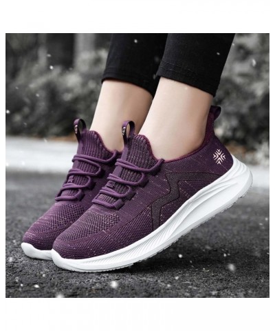 2022 Autumn and Winter Fashionable Flying Waving Wool Warm Plush Middle Aged and Elderly Sneaker Heels for Women Purple $24.3...