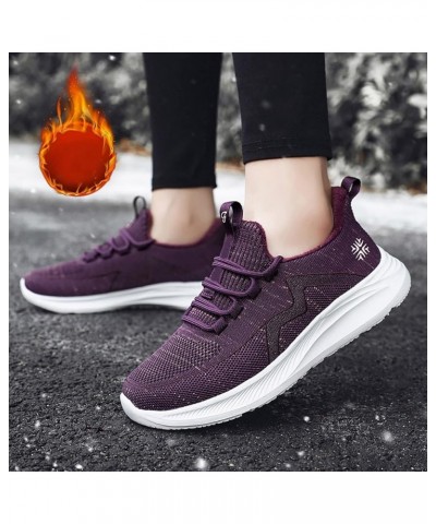 2022 Autumn and Winter Fashionable Flying Waving Wool Warm Plush Middle Aged and Elderly Sneaker Heels for Women Purple $24.3...