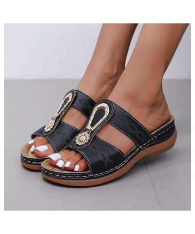 Sandals For Women Flats Open Toe Thick Bottom Comfortable Shoes Wedges Slippers Z 04-black $12.85 Sandals