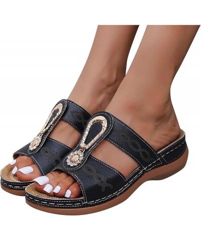 Sandals For Women Flats Open Toe Thick Bottom Comfortable Shoes Wedges Slippers Z 04-black $12.85 Sandals