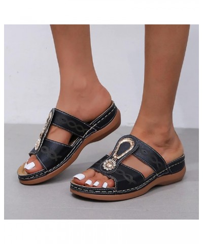 Sandals For Women Flats Open Toe Thick Bottom Comfortable Shoes Wedges Slippers Z 04-black $12.85 Sandals