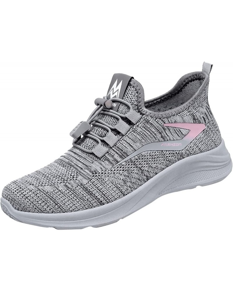 Girls Running Shoes Slip On Breathe Mesh Walking Shoes Women Sneakers Wedge Platform Loafers Z-01 Grey $17.33 Athletic Shoes