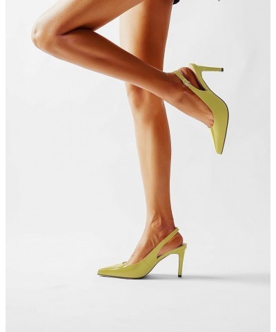 Womens Pointed Toe Patent Leather Slingback Stiletto High Heel Pumps Shoes 3.3 Inch Yellow Green $31.20 Pumps