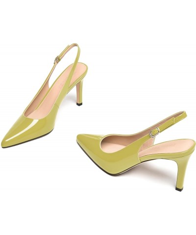 Womens Pointed Toe Patent Leather Slingback Stiletto High Heel Pumps Shoes 3.3 Inch Yellow Green $31.20 Pumps