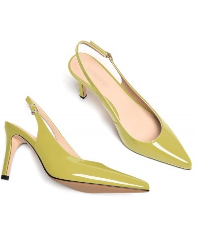 Womens Pointed Toe Patent Leather Slingback Stiletto High Heel Pumps Shoes 3.3 Inch Yellow Green $31.20 Pumps