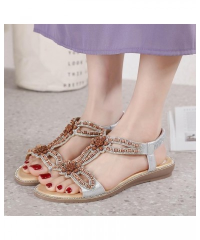 Women's Summer Fashion Bohemian Style Open Toe Sandals Flat Bottom Rhinestone Sandals Thick Sole Sandals for Women Silver $15...