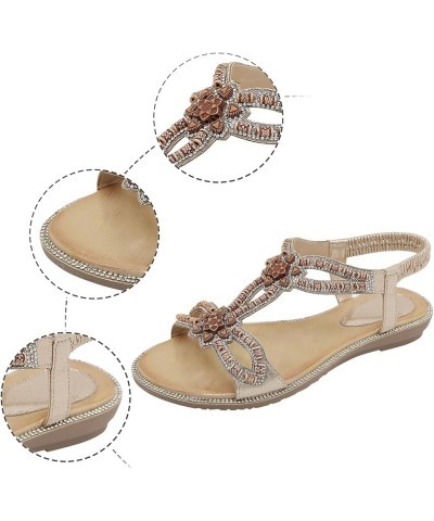 Women's Summer Fashion Bohemian Style Open Toe Sandals Flat Bottom Rhinestone Sandals Thick Sole Sandals for Women Silver $15...