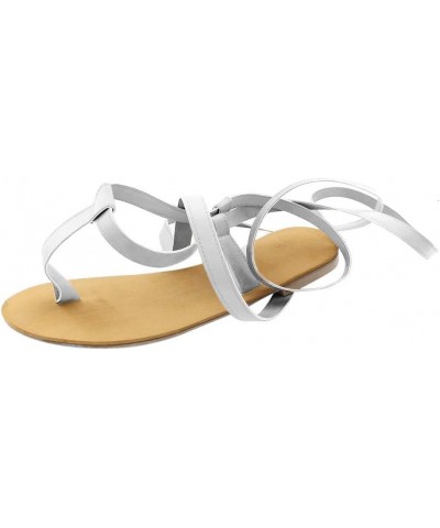 Sandals for Women Roman Wind Straps Toe Flat Sandals Large Size Summer Casual Outdoor Dressy Flat Sandals Shoes Sliver $17.70...