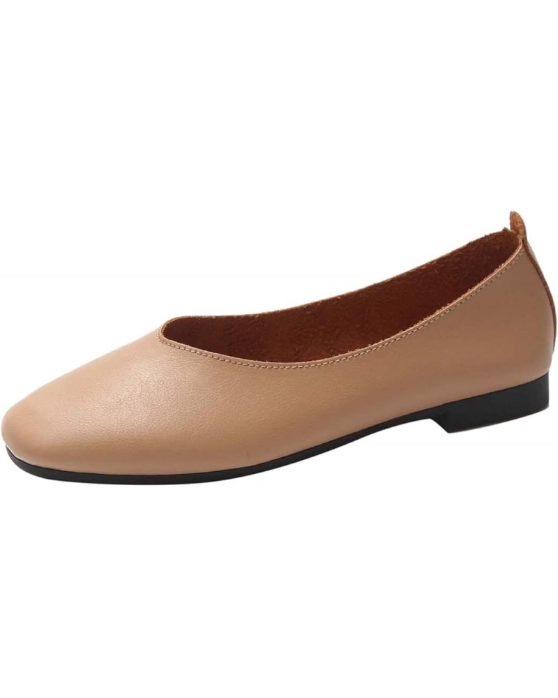 Comfortable Flats Summer Women Casual Shoes Low Heel Shallow Mouth Soft Sole Comfortable Flats Brown $11.38 Loafers & Slip-Ons