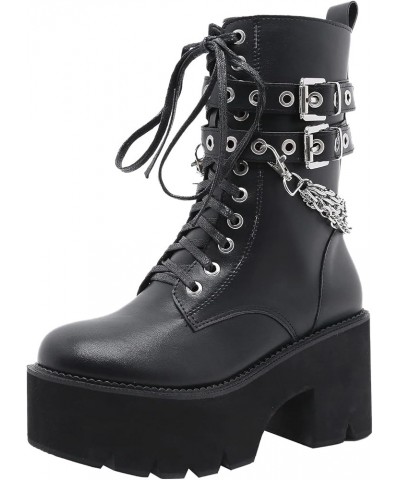 Womens Platform Boots Round Toe Chunky Ankle Boots Punk Boots Lace Up&Zipper Combat Boots 36 EU/5 US Black $42.83 Boots