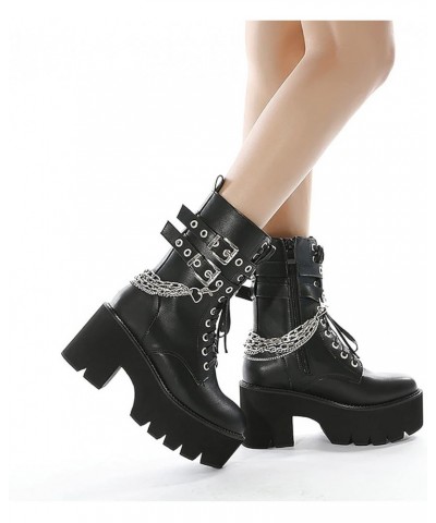 Womens Platform Boots Round Toe Chunky Ankle Boots Punk Boots Lace Up&Zipper Combat Boots 36 EU/5 US Black $42.83 Boots