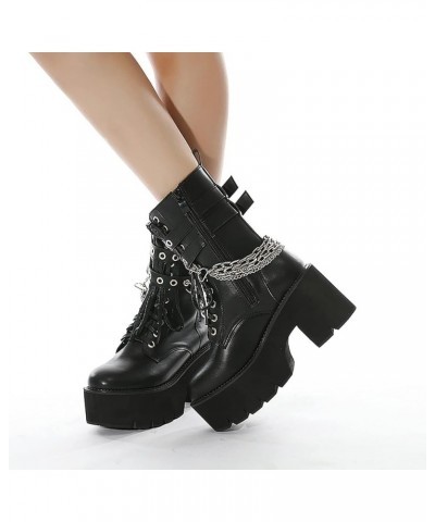 Womens Platform Boots Round Toe Chunky Ankle Boots Punk Boots Lace Up&Zipper Combat Boots 36 EU/5 US Black $42.83 Boots