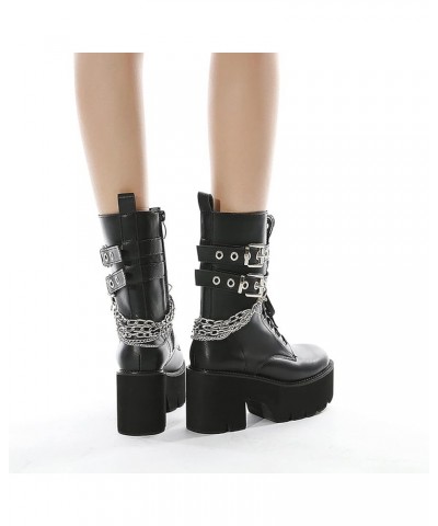 Womens Platform Boots Round Toe Chunky Ankle Boots Punk Boots Lace Up&Zipper Combat Boots 36 EU/5 US Black $42.83 Boots