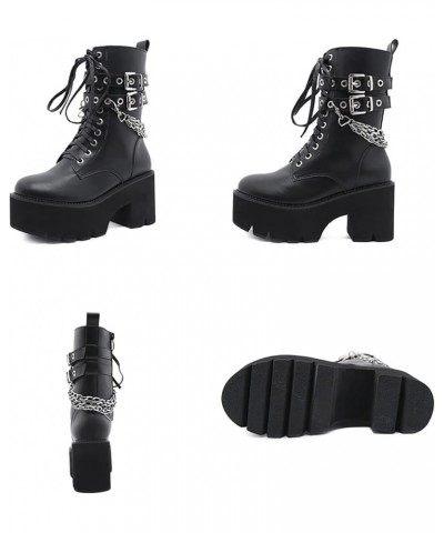 Womens Platform Boots Round Toe Chunky Ankle Boots Punk Boots Lace Up&Zipper Combat Boots 36 EU/5 US Black $42.83 Boots