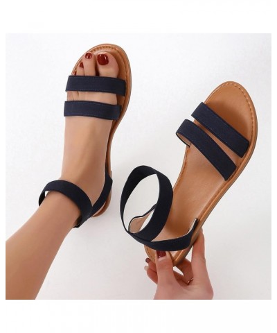 Women Solid Color Lace up Flat Shoes Summer Breathable Open Toe Slip on Roman Sandals Ladies Ankle Strap Beach Blue 7 $12.34 ...