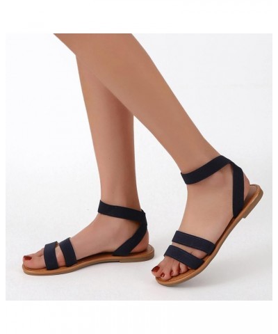 Women Solid Color Lace up Flat Shoes Summer Breathable Open Toe Slip on Roman Sandals Ladies Ankle Strap Beach Blue 7 $12.34 ...