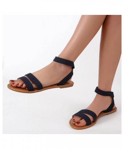 Women Solid Color Lace up Flat Shoes Summer Breathable Open Toe Slip on Roman Sandals Ladies Ankle Strap Beach Blue 7 $12.34 ...