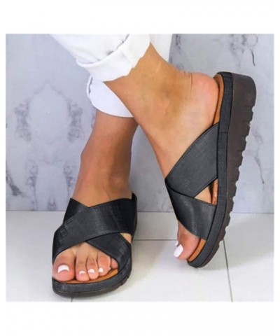 Roman Thick Beach Bottom Fashion Sandals Womens Open Slippers Wedges Toe Shoes Shoes Women Sandals Dressy (Grey, 10) 10 Black...