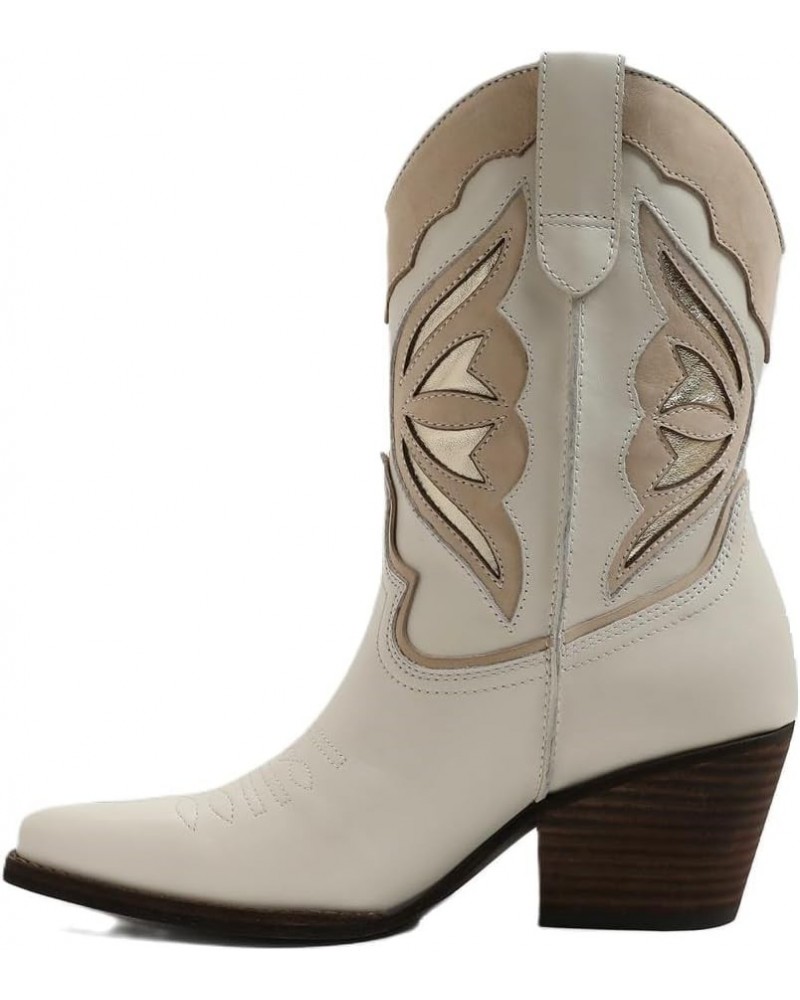 Womens Wynne Leather Heels Cowboy, Western Boots Modern Ivory Leather $15.38 Boots