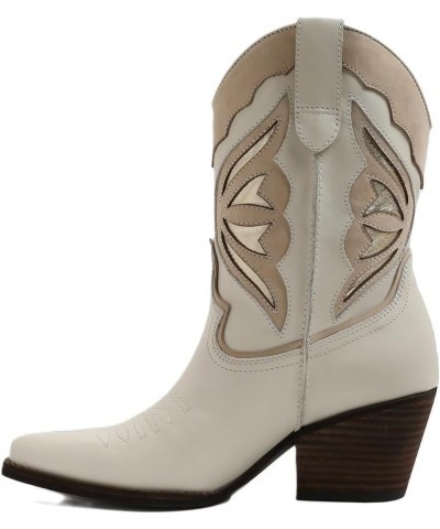 Womens Wynne Leather Heels Cowboy, Western Boots Modern Ivory Leather $15.38 Boots