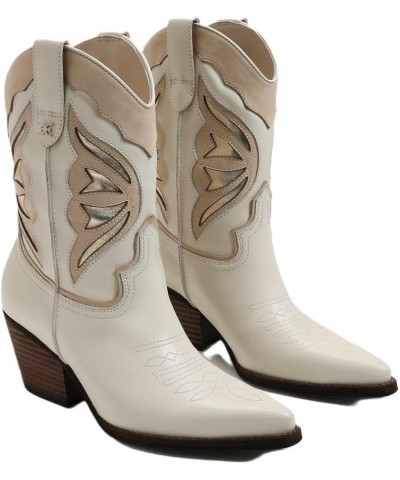 Womens Wynne Leather Heels Cowboy, Western Boots Modern Ivory Leather $15.38 Boots