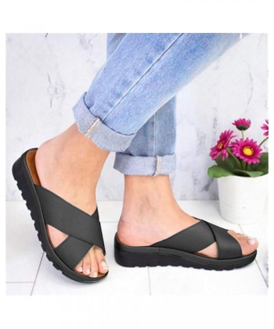 Roman Thick Beach Bottom Fashion Sandals Womens Open Slippers Wedges Toe Shoes Shoes Women Sandals Dressy (Grey, 10) 10 Black...