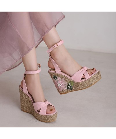 Women Suede Sandals Summer Wedge Shoes Platform High Heels Bohemia Wedge Sandals Peep Toe Green Pink Blue Size 5-13 Pink $27....