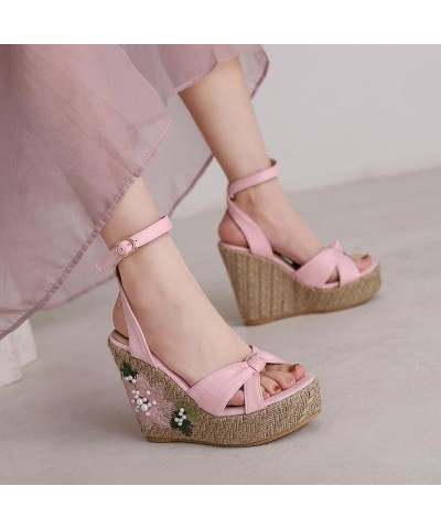 Women Suede Sandals Summer Wedge Shoes Platform High Heels Bohemia Wedge Sandals Peep Toe Green Pink Blue Size 5-13 Pink $27....