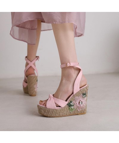 Women Suede Sandals Summer Wedge Shoes Platform High Heels Bohemia Wedge Sandals Peep Toe Green Pink Blue Size 5-13 Pink $27....