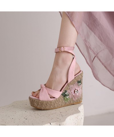 Women Suede Sandals Summer Wedge Shoes Platform High Heels Bohemia Wedge Sandals Peep Toe Green Pink Blue Size 5-13 Pink $27....