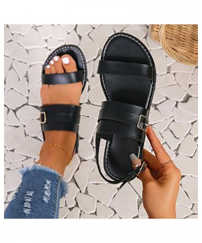 Womens Low Wedge Sandals Anti Slip Ankle Strap Comfort Glitters Summer Mules Flats Sandals 182-zoxro-black-a $16.42 Slippers