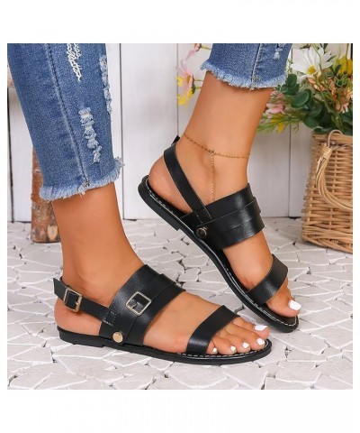 Womens Low Wedge Sandals Anti Slip Ankle Strap Comfort Glitters Summer Mules Flats Sandals 182-zoxro-black-a $16.42 Slippers