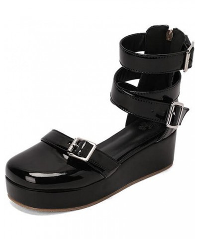 Women Mary Janes Shoes PU Round Toe Ankle Strap Buckle Heel Zip Dress Shoes Pumps Black $34.65 Pumps