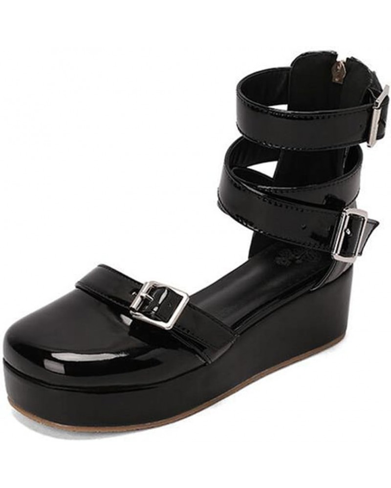 Women Mary Janes Shoes PU Round Toe Ankle Strap Buckle Heel Zip Dress Shoes Pumps Black $34.65 Pumps