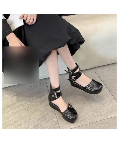 Women Mary Janes Shoes PU Round Toe Ankle Strap Buckle Heel Zip Dress Shoes Pumps Black $34.65 Pumps