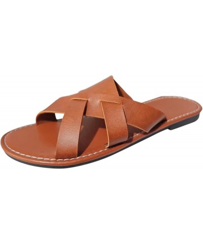 Womens Sandals Party Evening Summer Beach 2024 Women Flat Sandals Comfortable Heel Arch Brown $13.19 Athletic Shoes