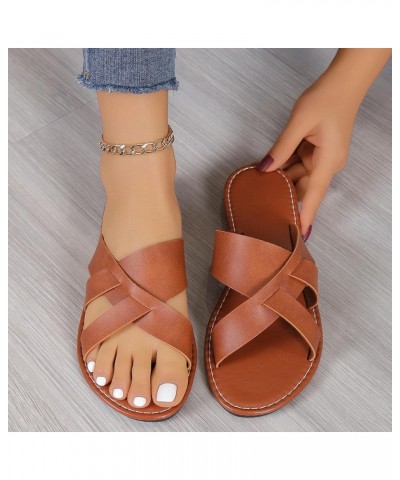 Womens Sandals Party Evening Summer Beach 2024 Women Flat Sandals Comfortable Heel Arch Brown $13.19 Athletic Shoes