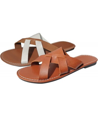 Womens Sandals Party Evening Summer Beach 2024 Women Flat Sandals Comfortable Heel Arch Brown $13.19 Athletic Shoes