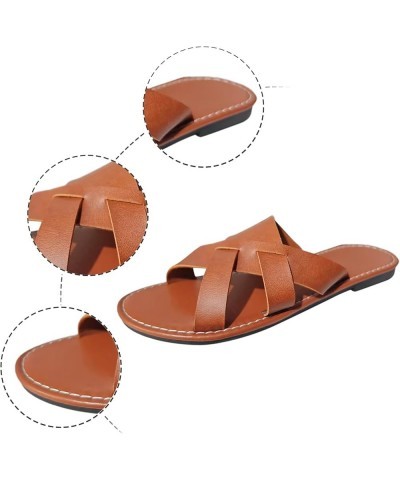 Womens Sandals Party Evening Summer Beach 2024 Women Flat Sandals Comfortable Heel Arch Brown $13.19 Athletic Shoes