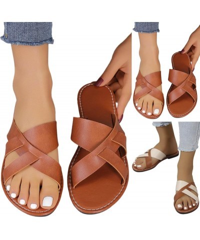 Womens Sandals Party Evening Summer Beach 2024 Women Flat Sandals Comfortable Heel Arch Brown $13.19 Athletic Shoes