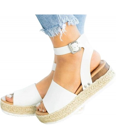 Wedge Platform Sandals for Women Dressy Summer Slingback Espadrilles Ankle Buckle Strap Sandals Roman Comfy Sandals White $15...