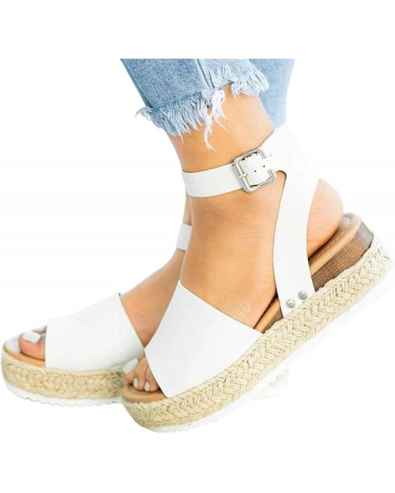 Wedge Platform Sandals for Women Dressy Summer Slingback Espadrilles Ankle Buckle Strap Sandals Roman Comfy Sandals White $15...