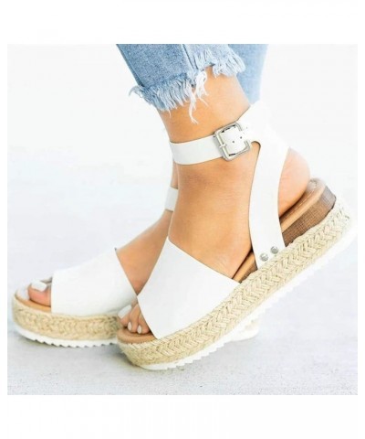 Wedge Platform Sandals for Women Dressy Summer Slingback Espadrilles Ankle Buckle Strap Sandals Roman Comfy Sandals White $15...