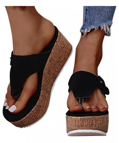 Women Flip Flop Big Sneaker Slippers Sandals Beach Flip Flops Walking Sandals Women Platform Sandals For Women Flats C Black-...