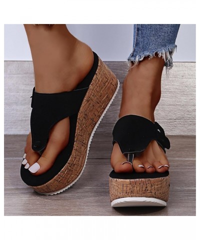 Women Flip Flop Big Sneaker Slippers Sandals Beach Flip Flops Walking Sandals Women Platform Sandals For Women Flats C Black-...