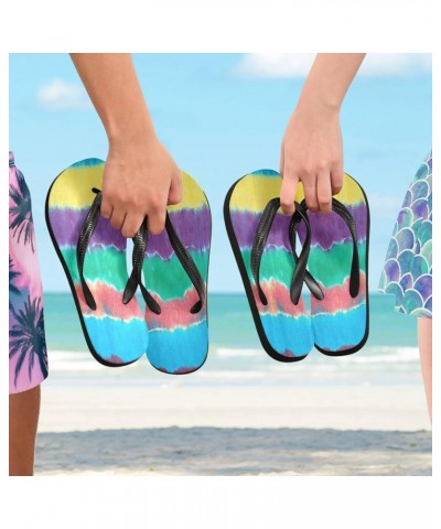 Tie Dye Rainbow Stripe Womens Flip Flops Summer Beach Sandals Casual Thong Slippers Comfortable Shower Slippers Non Slip Wate...