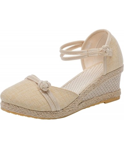 Leisure Women Summer Weave Wedges Breathable Elastic Band Round Toe Sandals Comfortable Womens Slip on Sandals Size 8 Beige $...